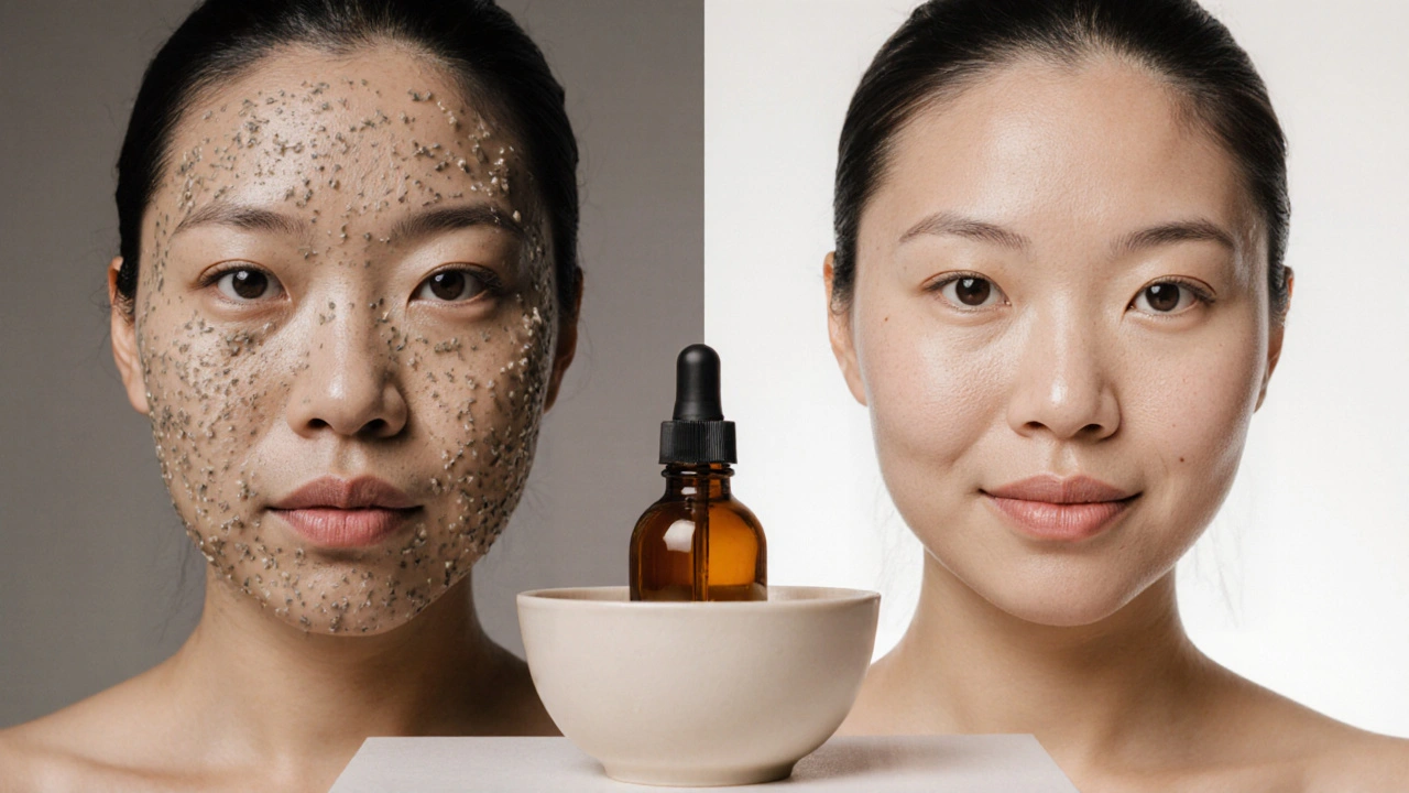 Před a po: znečištěná pokožka vs. čistá, zdravá pleť po hloubkovém čištění.