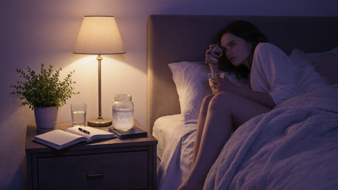 Večerní scéna s příjmem probiotik před spaním.