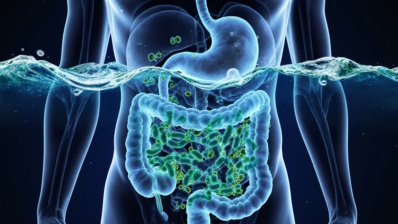 Vizualizace prospěšných bakterií v trávicím traktu.