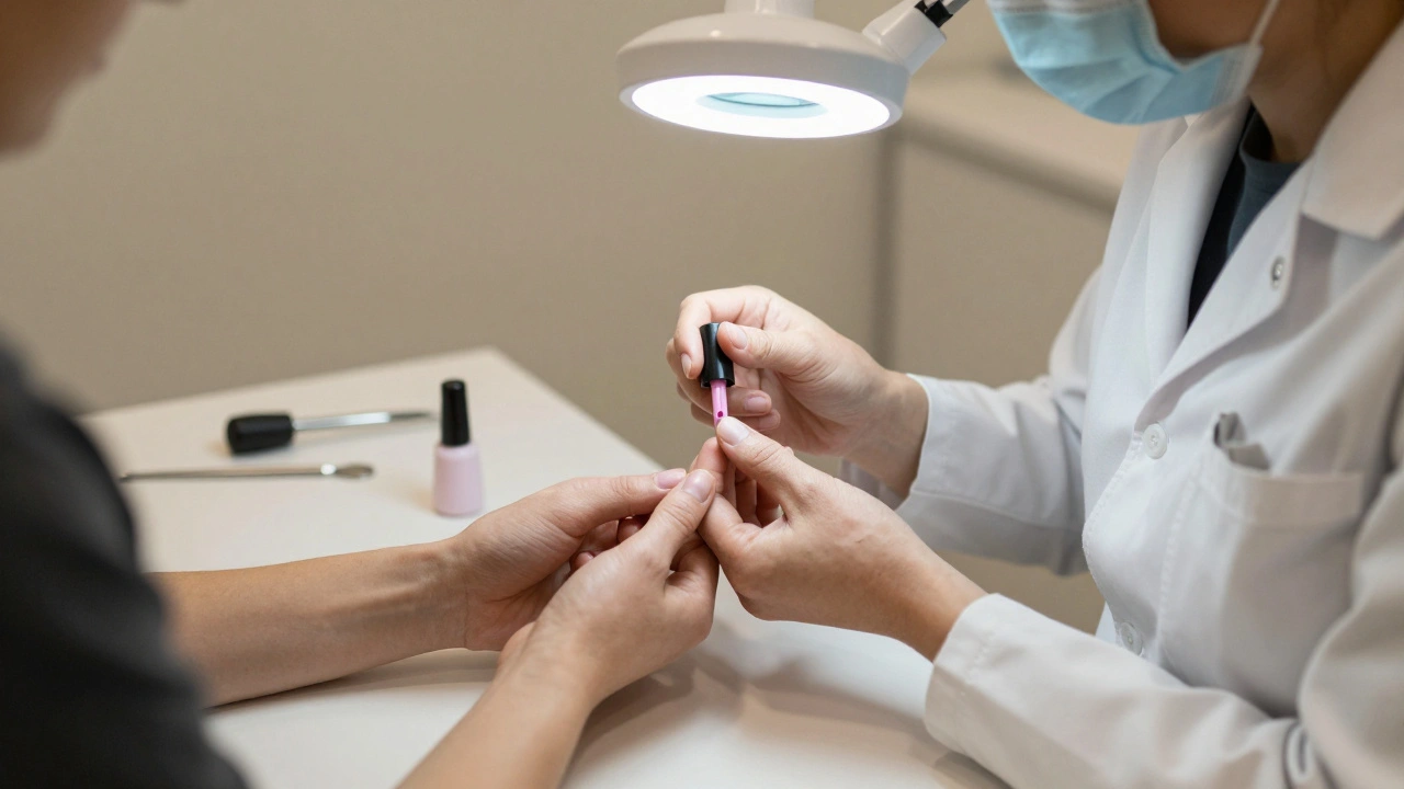 Dermatolog vyšetřuje ruce pacienta v ordinaci v Brně.