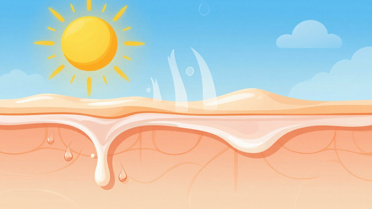 UV paprsky ničí vrstvy slunečního krému na kůži, voda a pot odstraňují ochranu.