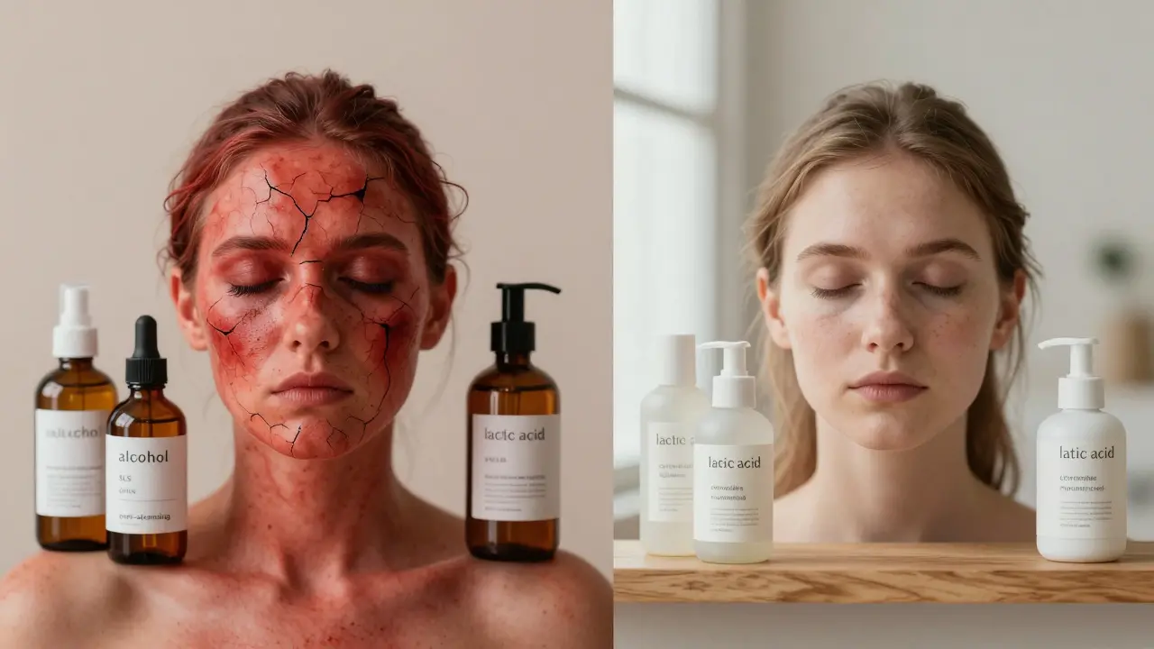 Dvě cesty péče o pleť: agresivní produkty vs. vyvážená hydratace.