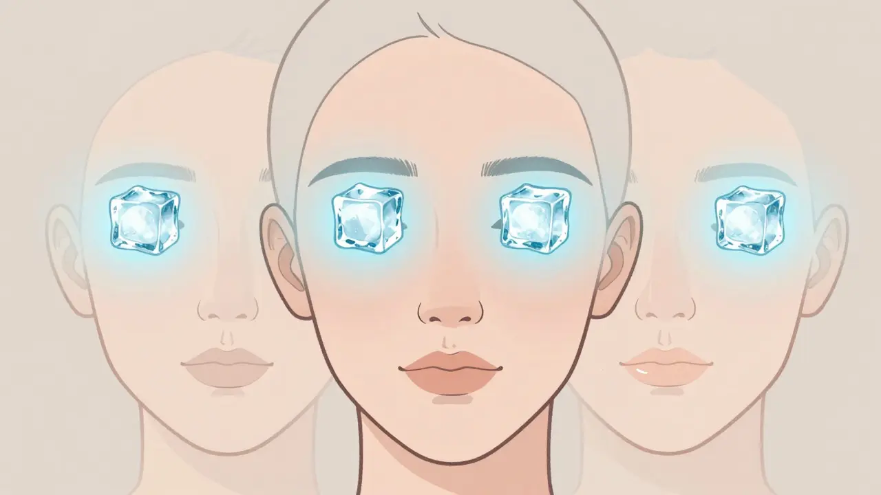 Rozdělený obličej s malými kousky ledu na pěti oblastech.