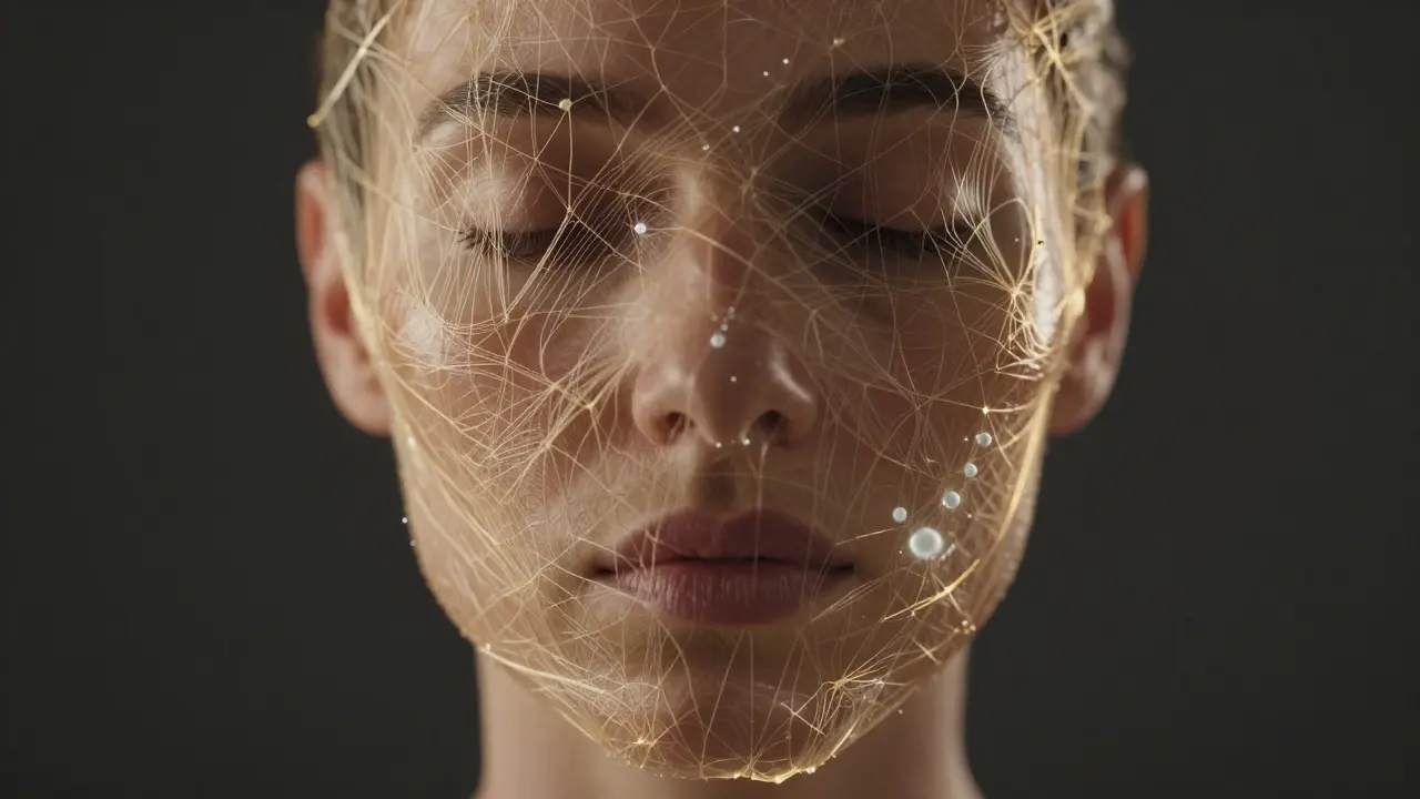 Koncepční obraz primeru jako jemné zlaté bariéry mezi hydratací a základem.