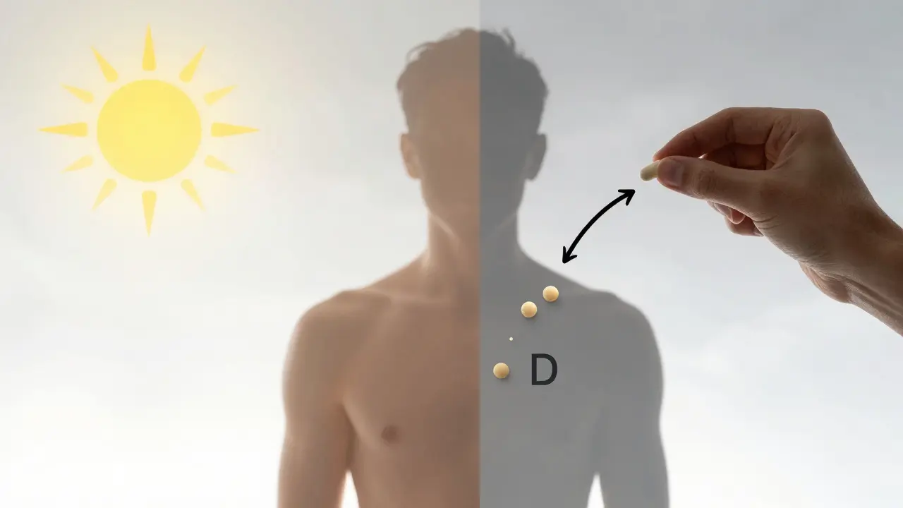 Silueta člověka s přechodem mezi slunečním světlem a zimním doplňkem.