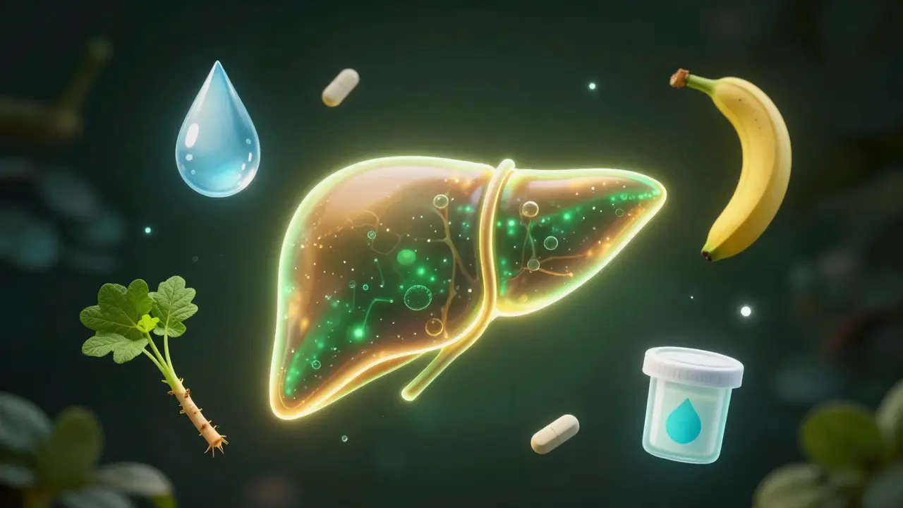 Symbolická podoba játra obnovovaného přirozenými potravinami a minerály.