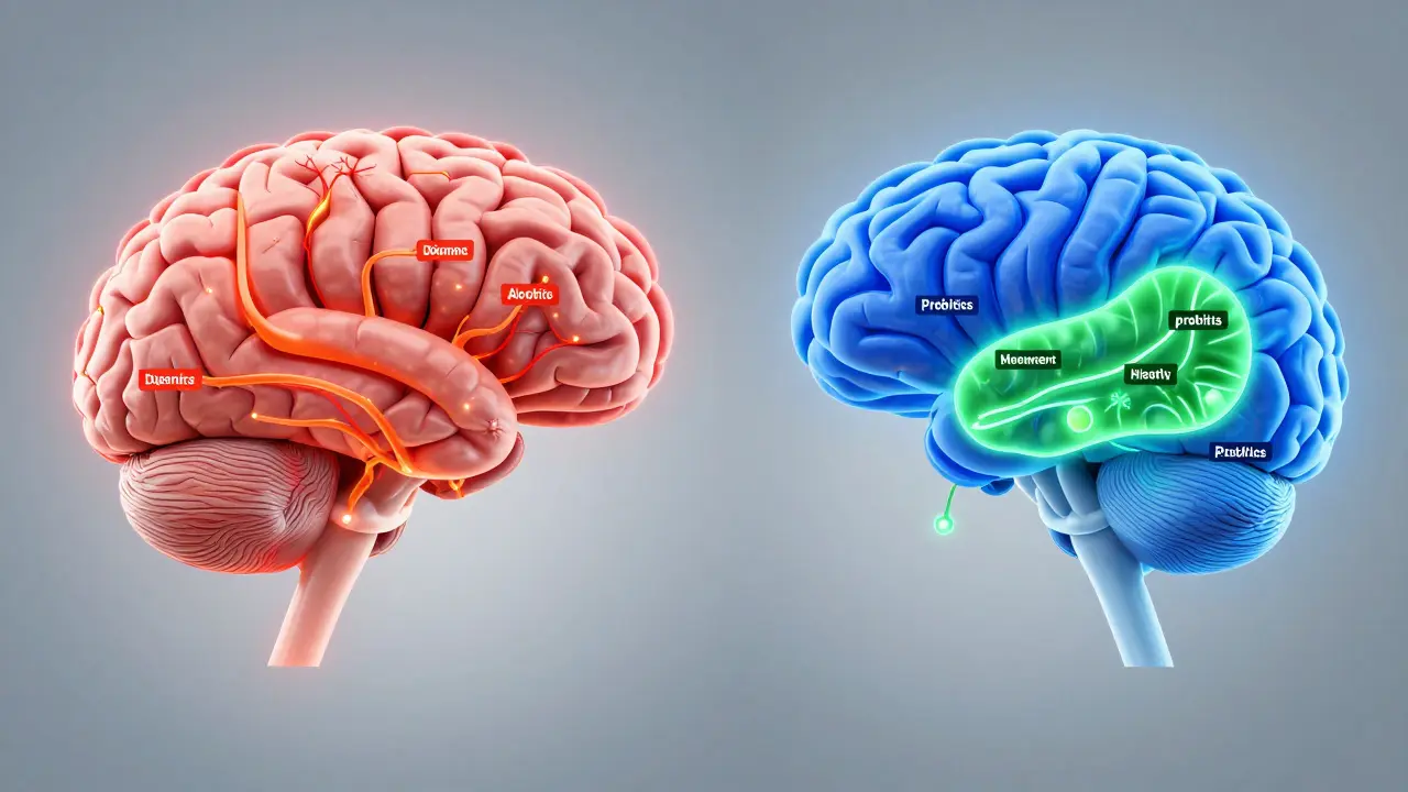 Srovnání mozkových aktivit před a po přestání pít alkohol s přirozenými podporujícími faktory.