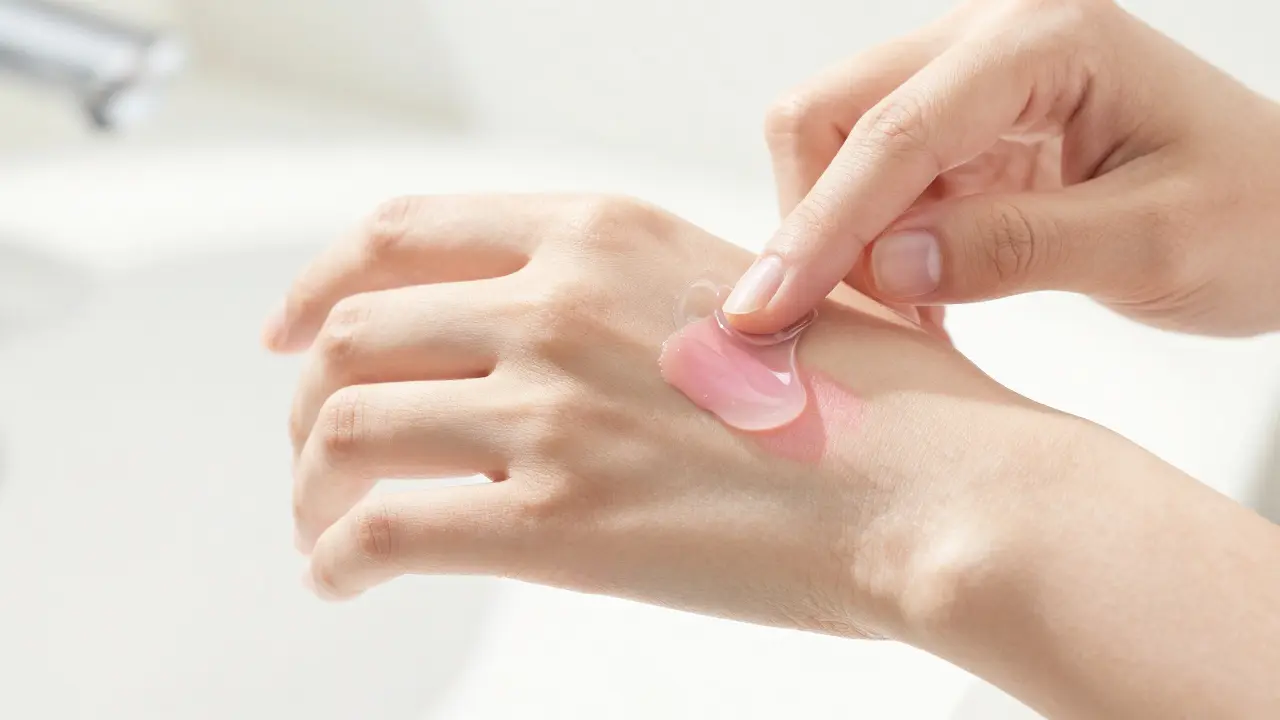 Aplikace silikonového gelu na vyhojenou kůži pro prevenci jizev.