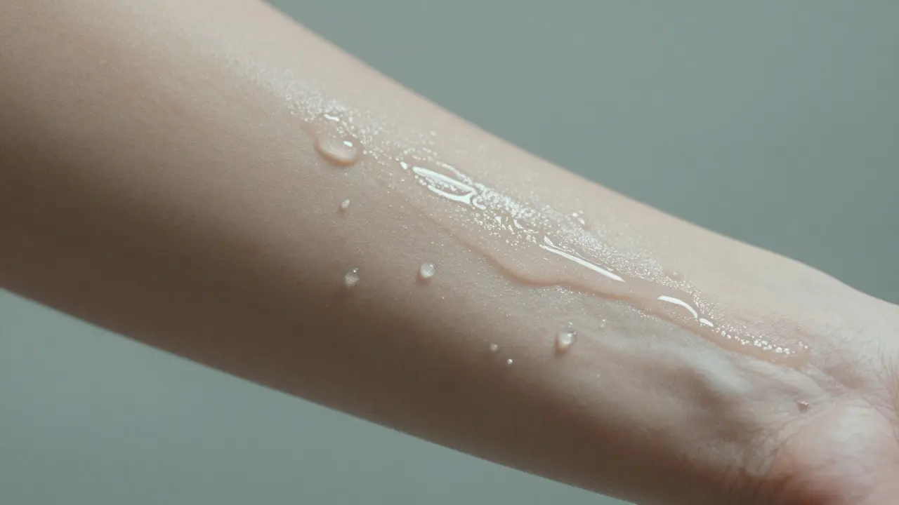 Detail pokožky znázorňující ochranný olejový film, který udržuje vlhkost v kůži.