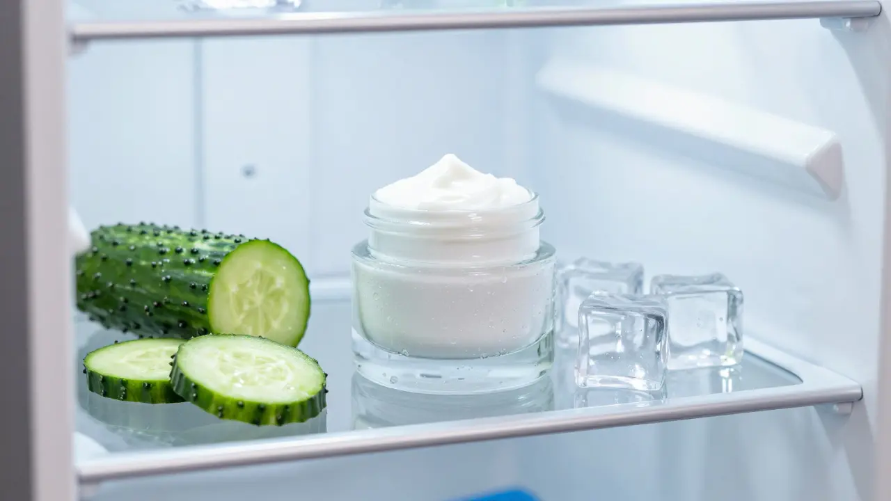 Oční krém v lednici s okurkami pro chladivý efekt proti otokům.