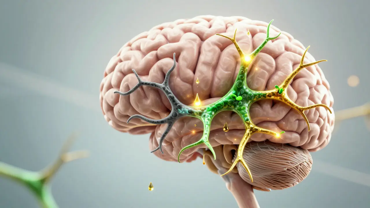 Zobrazení neuroplasticity a růstu nových nervových spojení v mozku.