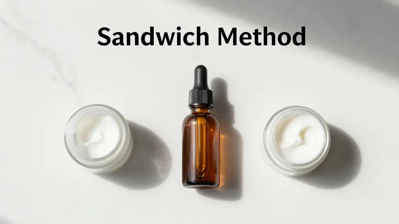 Skladba produktů pro metodu sendviče při aplikaci retinolu