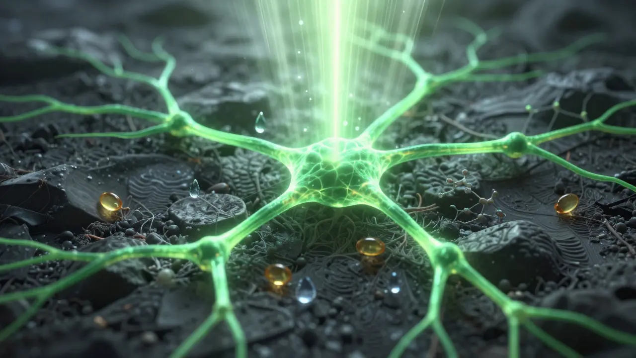 Abstraktní vizualizace regenerace neuronů a detoxikace