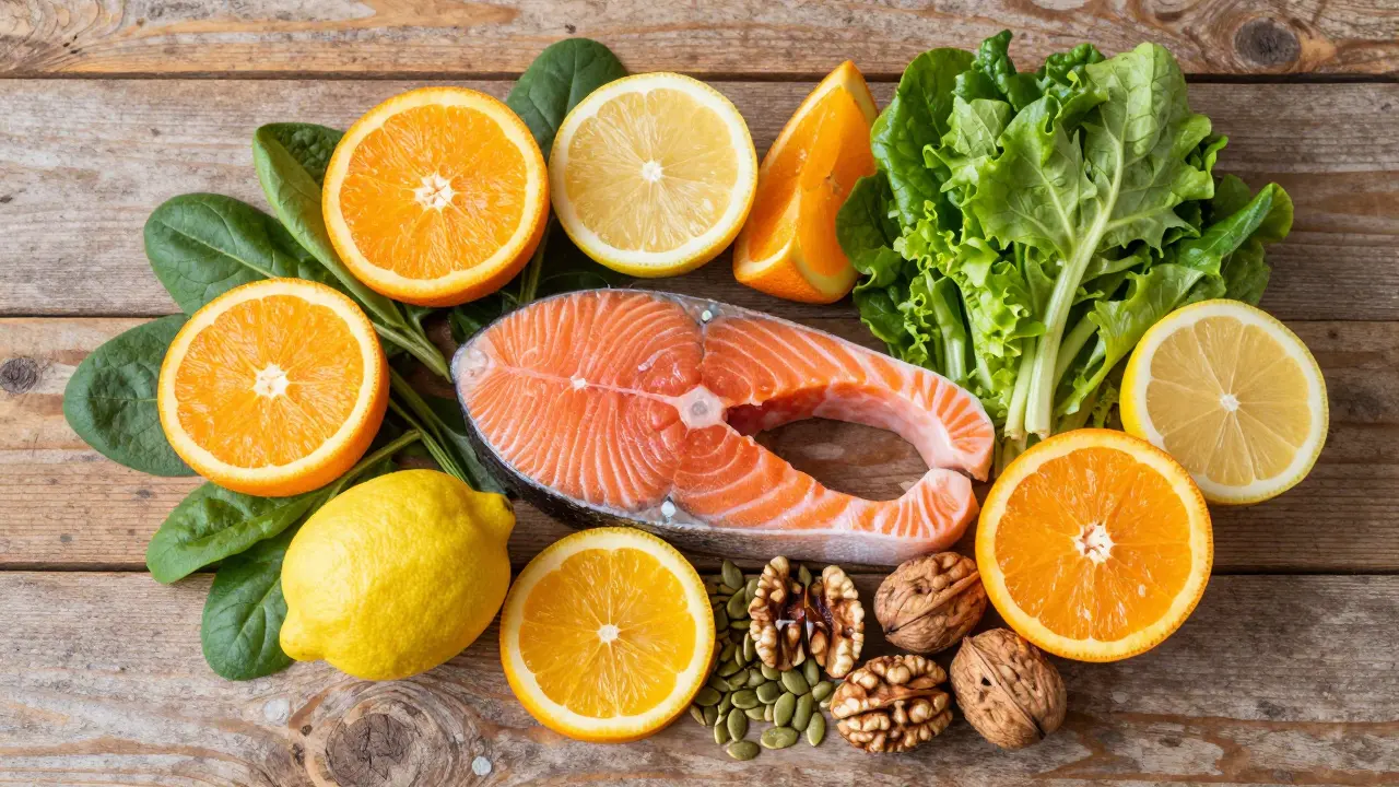 Čerstvé potraviny bohaté na vitamíny a bílkoviny pro pevnost pleti