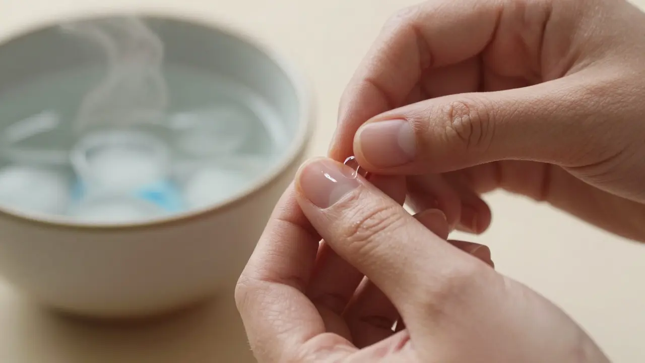 Masaje de uñas con aceite y cuencos de agua caliente y fría