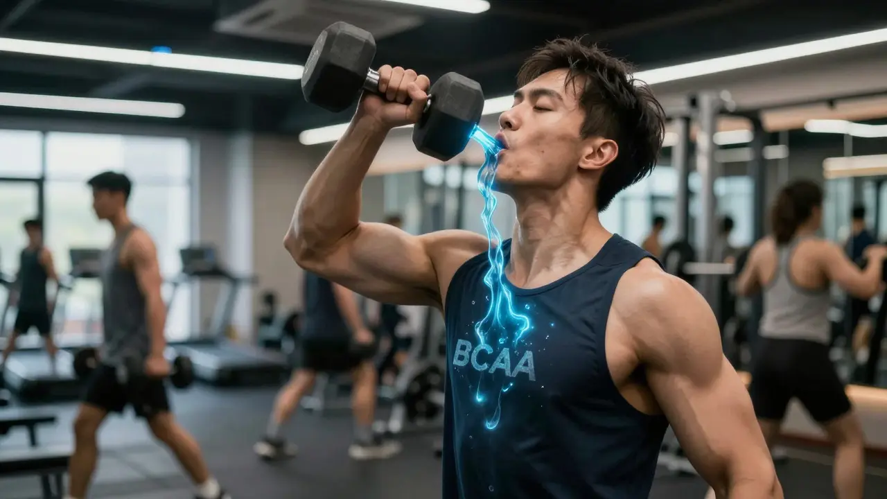 Sportovec cvičící s činkami, vizualizace dodávky energie svalům