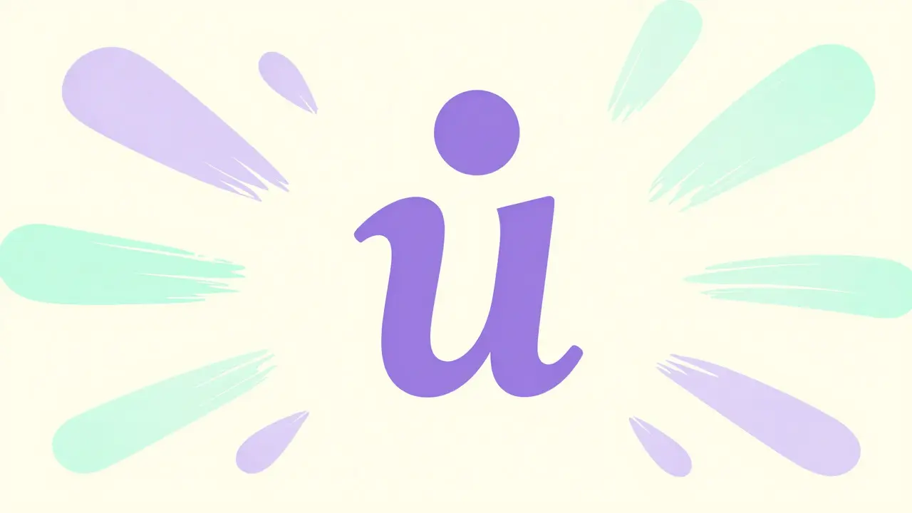 Abstraktní ilustrace písmene u s kroužkem spojená s motivem lakování nehtů