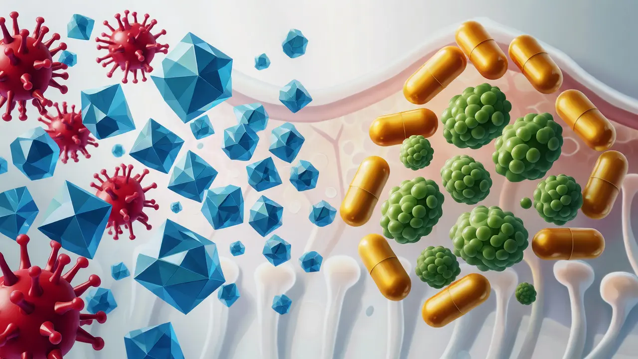 Ilustrace boje mezi antibiotiky a ochrannými probiotickými kulturami ve střevech