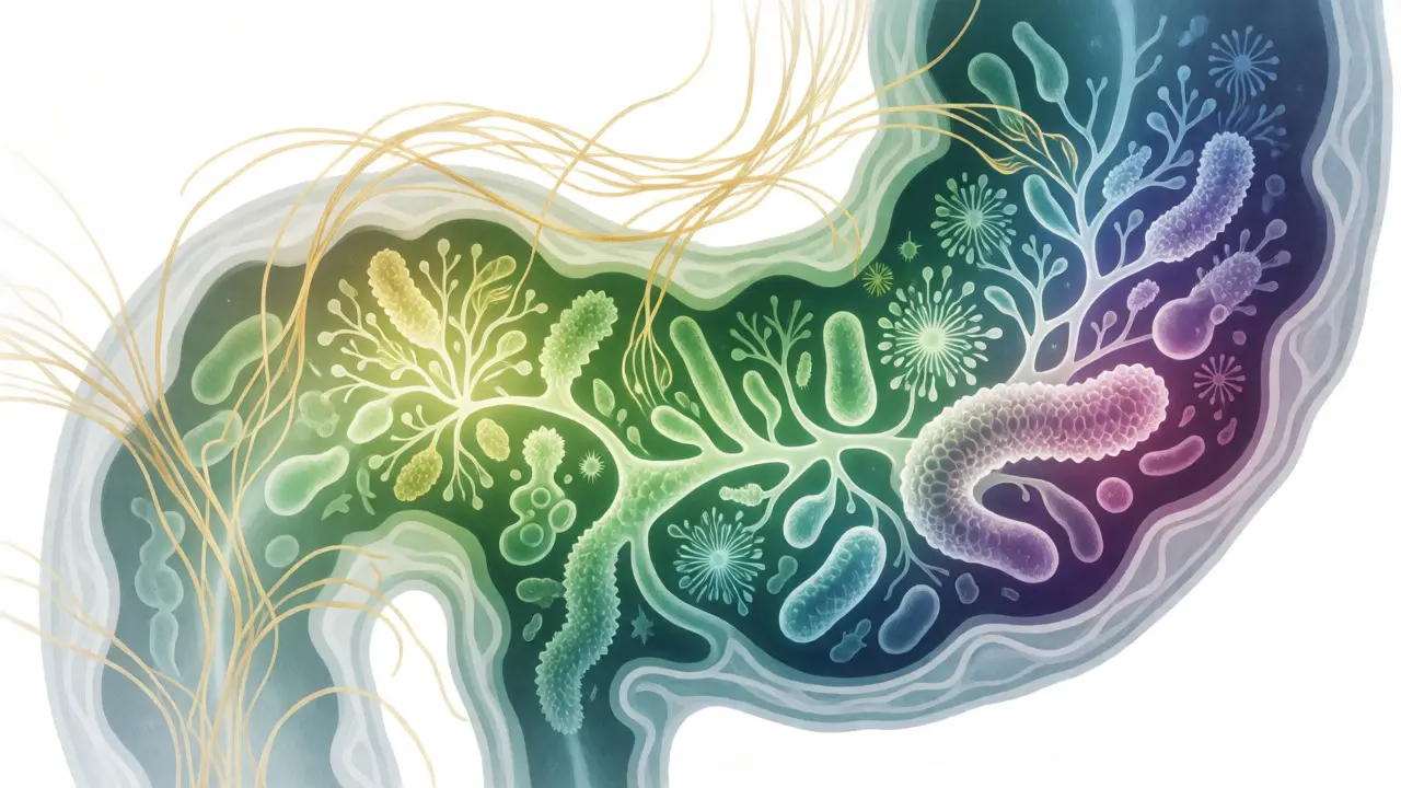 Ilustrace obnovy zdravého střevního mikrobiomu po léčbě