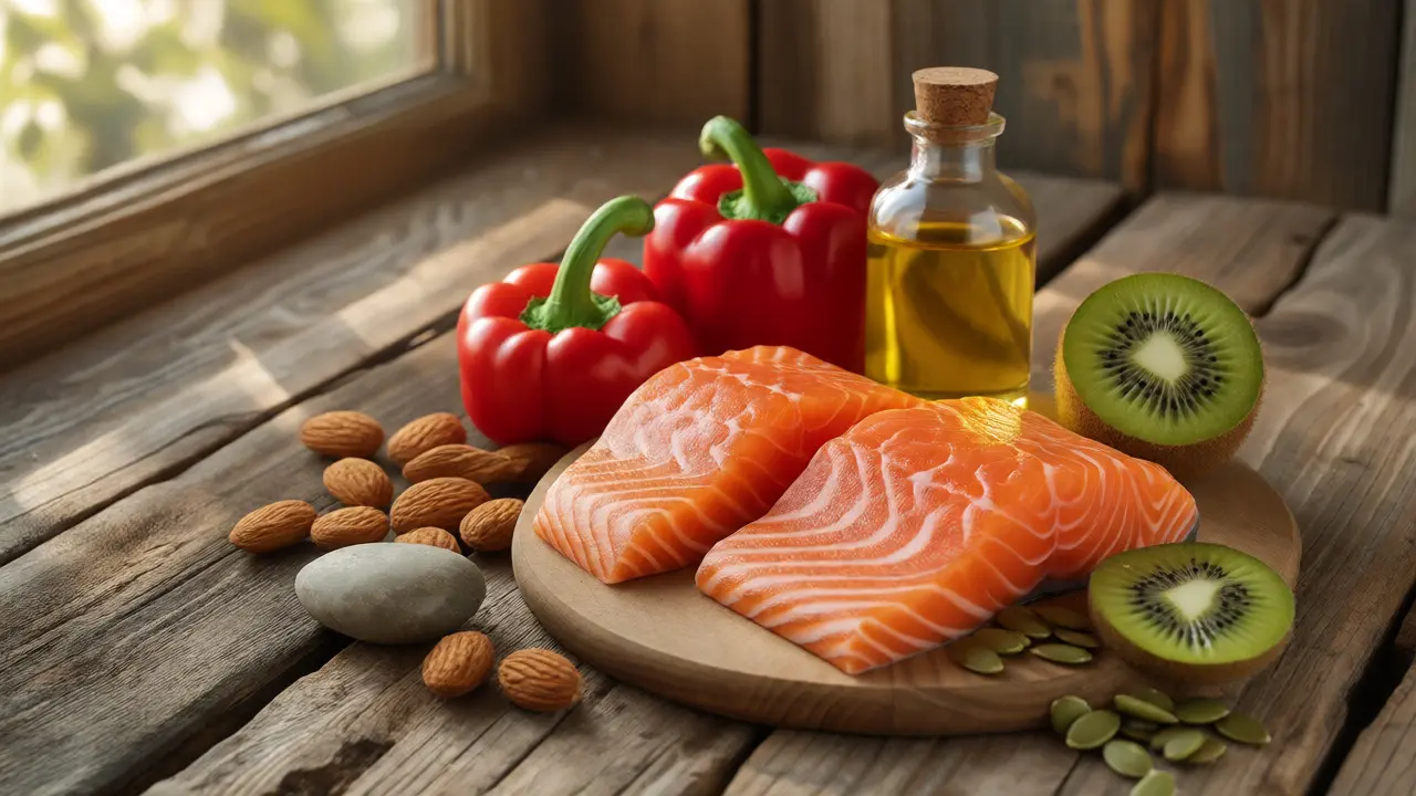 Čerstvé potraviny bohaté na omega-3 a vitamíny pro zdravou pleť