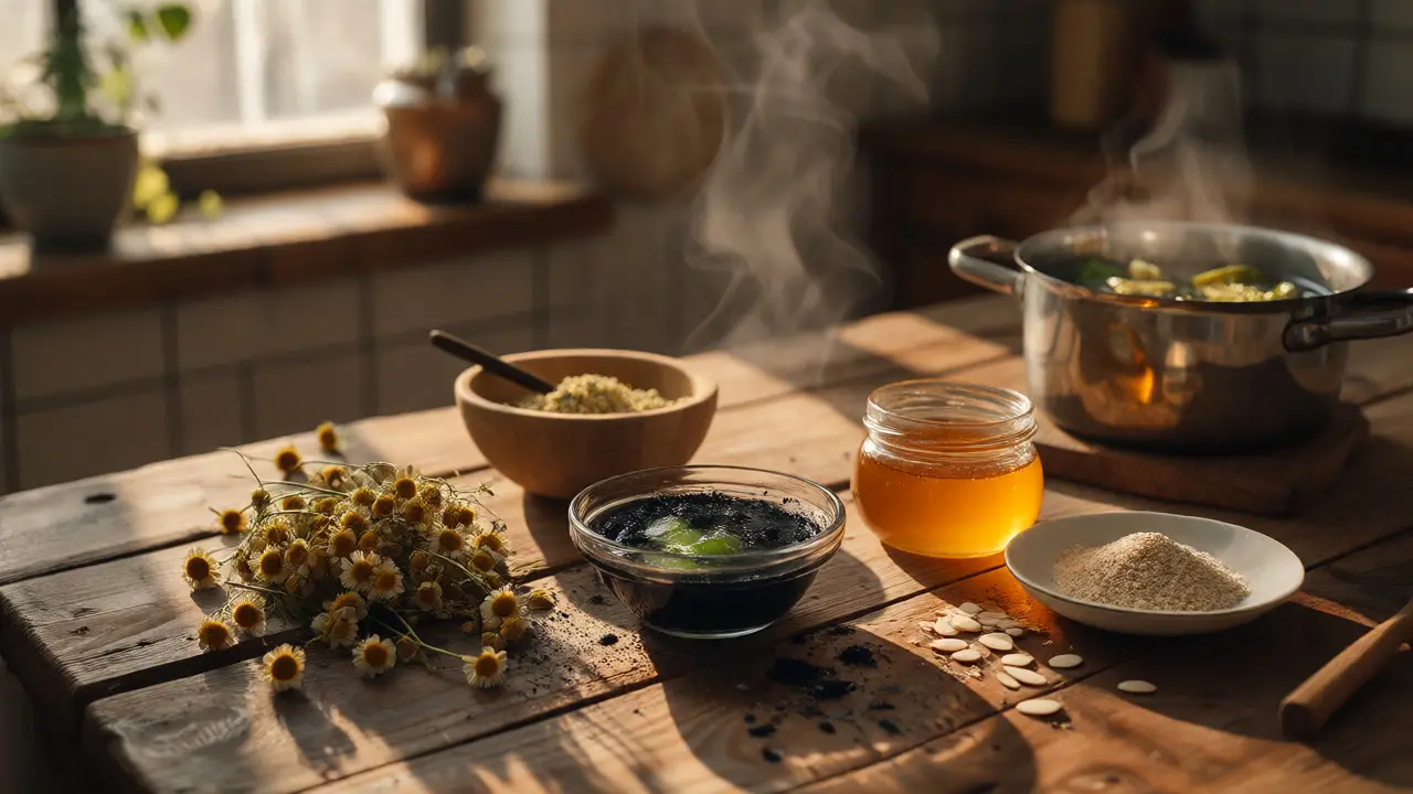 Domácí ingredience pro péči o pleť: uhlí, med a heřmánek