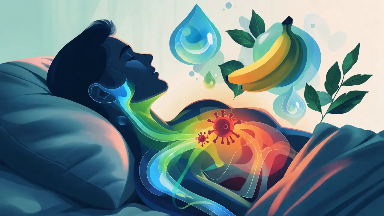 Ilustrace lidského těla v boji proti horečce s symbolem hydratace