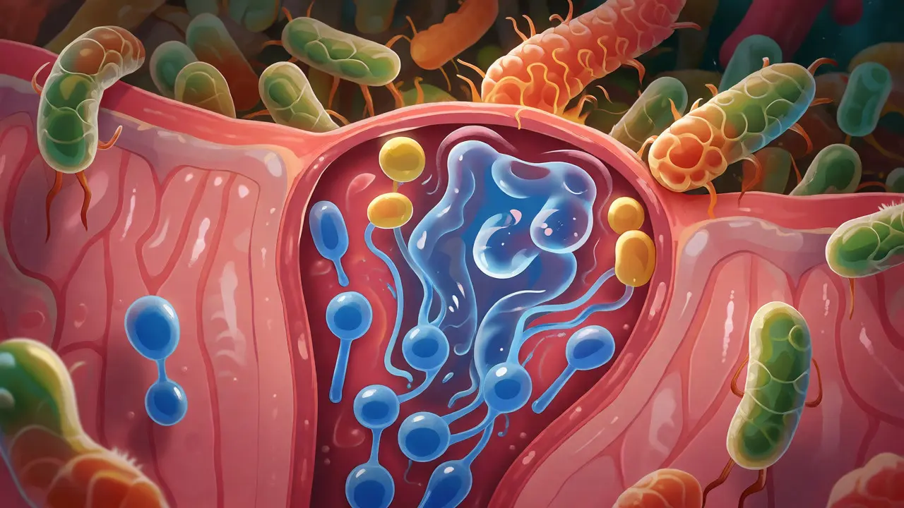Ilustrace vstřebávání vodných iontů a probiotik ve střevní sliznici
