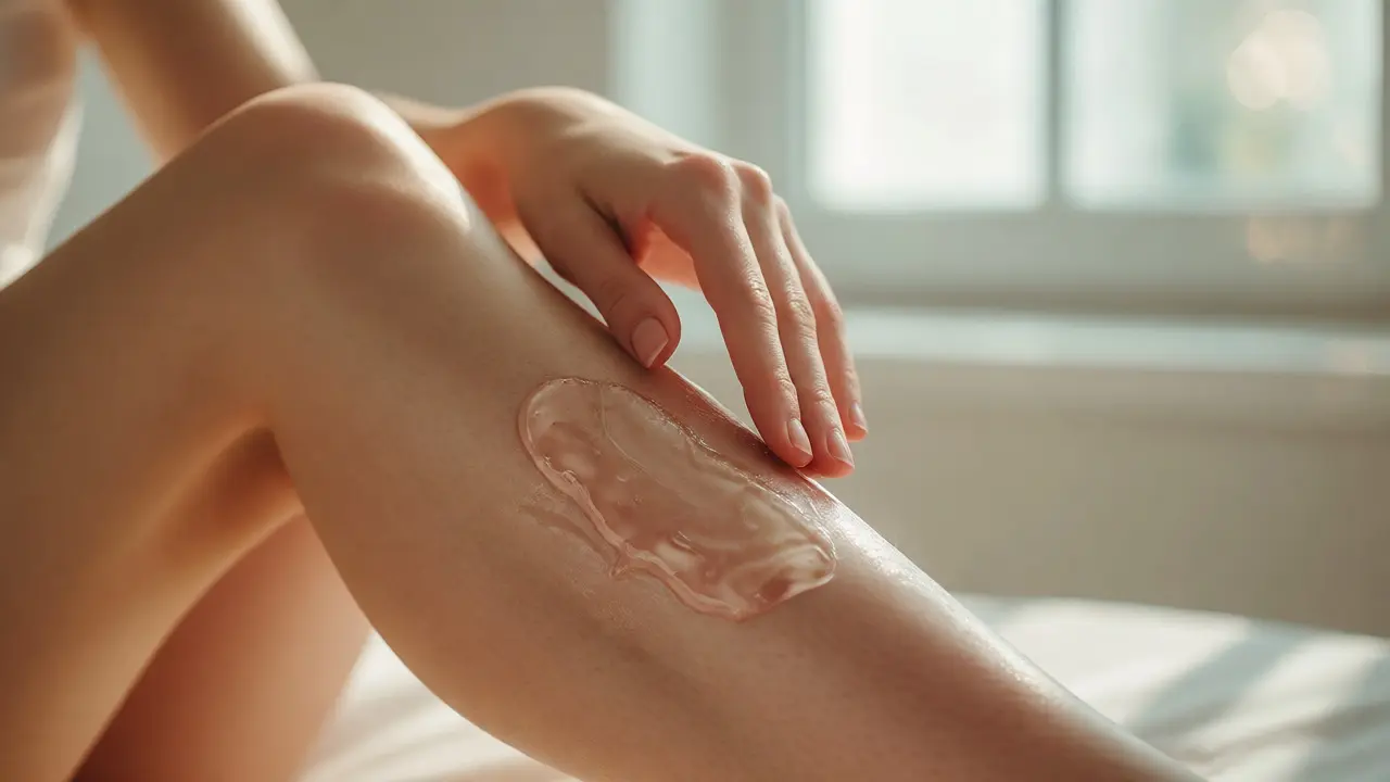 Nanášení uklidňujícího gelu na podrážděnou pokožku